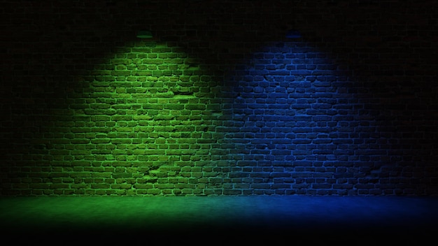 Fundo da parede de tijolo marrom com efeito de iluminação pontual Verde Azul