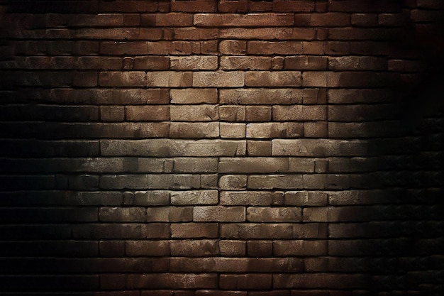 Fundo da parede de tijolos que é escuro e tem um efeito de luz.