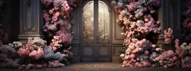 fundo da porta com muitas flores