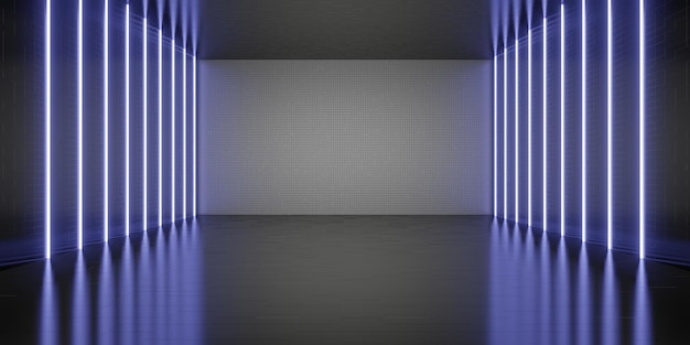 Fundo da sala de luz de laser hexágono Luz de néon Estilo de tecnologia de piso e parede ilustração 3D