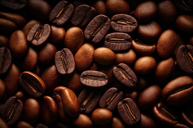 Fundo da vista superior de grãos de café torrados
