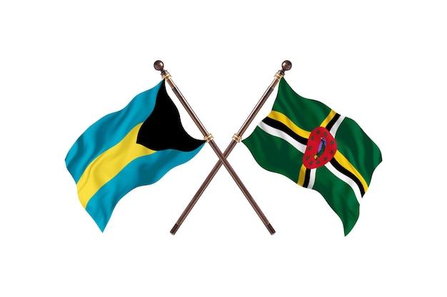 Fundo das bandeiras de dois países Bahamas versus Dominica