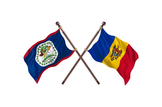 Fundo das bandeiras de dois países Belize versus Moldávia