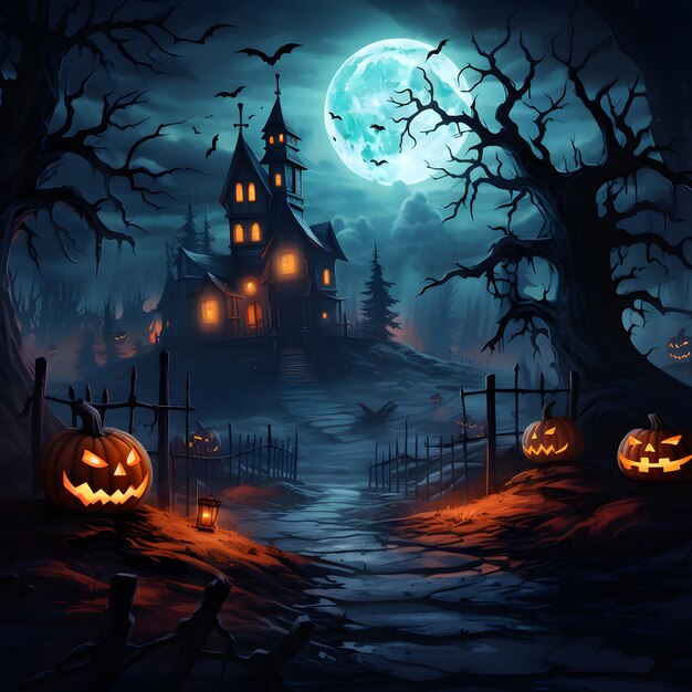 fundo de abóbora de halloween assustador com elementos de halloween