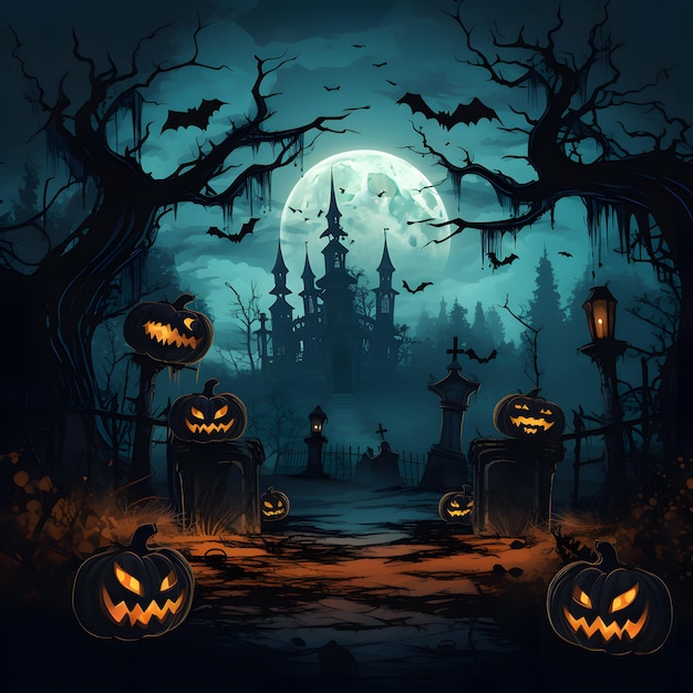 fundo de abóbora de halloween assustador com elementos de halloween