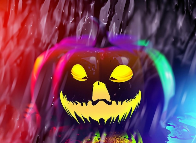 Fundo de abóbora de Halloween com chuva colorida incluindo fumaça