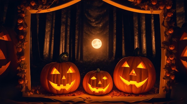 Fundo de abóbora de Halloween Festa de doces de Halloween Halloween assustador Halloween na floresta escura