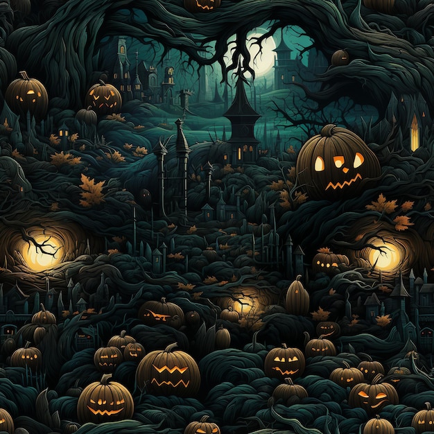 Fundo de abóbora de horror de Halloween e textura de padrão