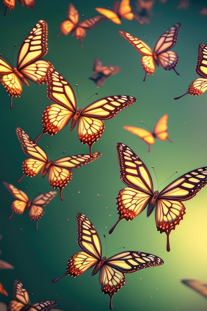 Fundo de abstração com borboletas coloridas Generative AI