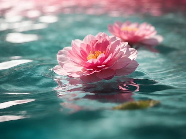 Foto fundo de água com lírio rosa sombras de textura aqua rosa e luz solar conceito de spa e salão de beleza