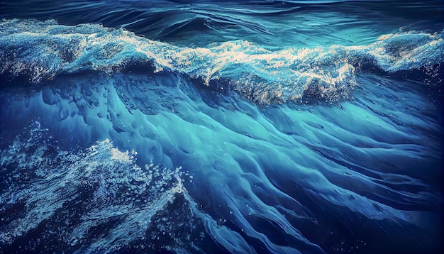 fundo de água do mar azul com alguns salpicos e ondulações nele IA geradora