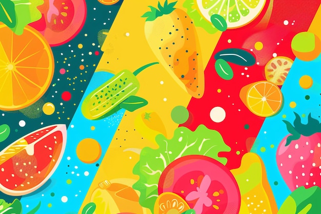 Foto fundo de alimentos abstratos com ingredientes como frutas, legumes e especiarias