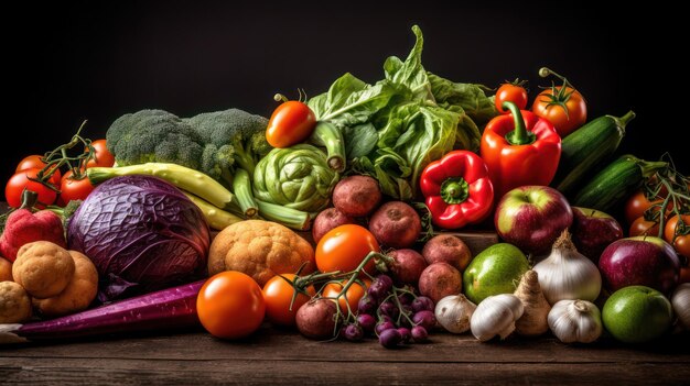 Fundo de alimentos com variedade de vegetais orgânicos frescos