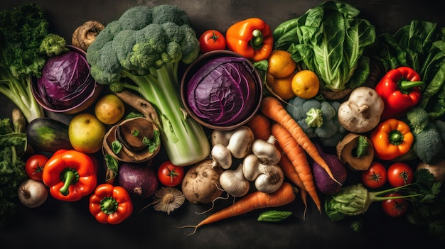 Fundo de alimentos com variedade de vegetais orgânicos frescos