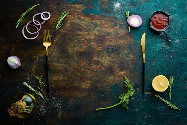 Fundo de alimentos orgânicos Espaço livre para o seu texto Vista superior