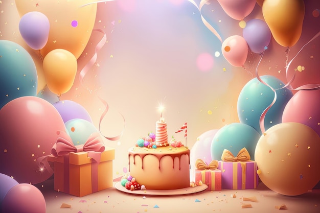 Fundo de aniversário colorido com ilustrações de IA generativa de balões