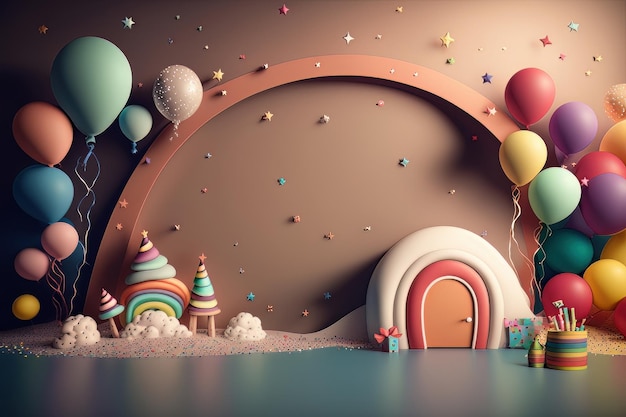 Fundo de aniversário colorido com ilustrações de IA generativa de balões
