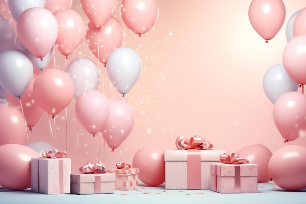 Fundo de aniversário com balões e presentes