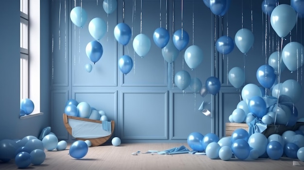 Fundo de aniversário com balões Ilustração AI Generative