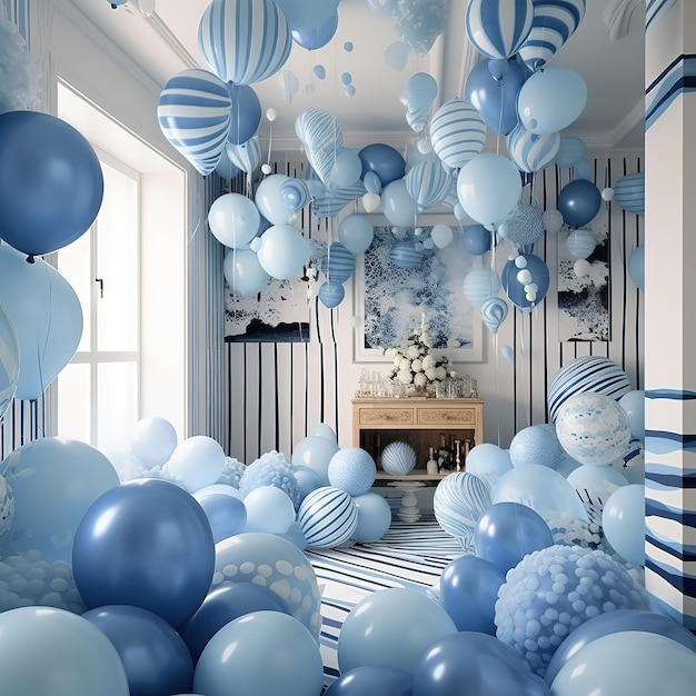 fundo de aniversário de festa colorida com interior de chá de bebê de balões