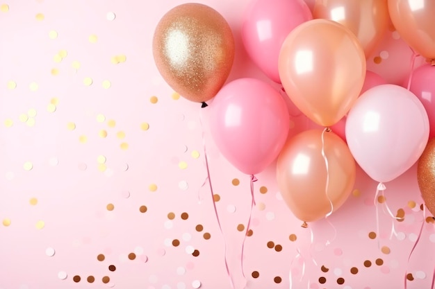 fundo de aniversário rosa com balões e espaço de cópia