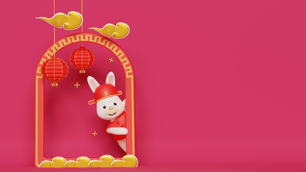 Fundo de ano novo chinês 2023 com um coelho saindo da janela