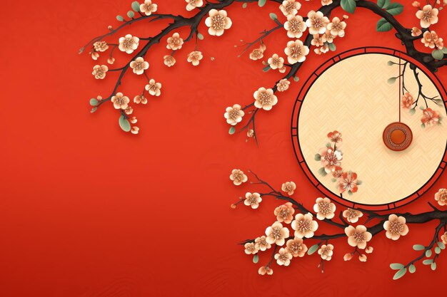 Fundo de ano novo chinês com flores de sakura de lanternas tradicionais e espaço de cópia Ano novo lunar