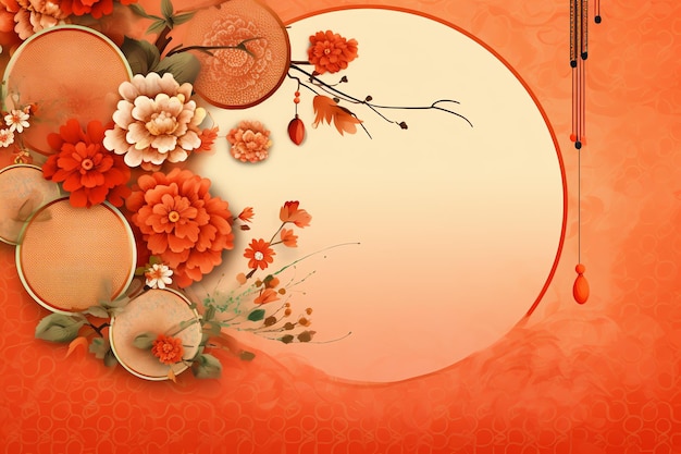 Fundo de ano novo chinês com flores de sakura de lanternas tradicionais e espaço de cópia Ano novo lunar