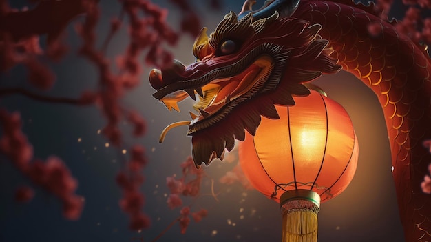 Fundo de ano novo chinês com ilustração de dragão AI GenerativexA