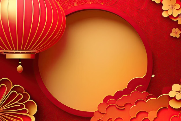 Fundo de Ano Novo Chinês com Mockup de Espaço para Cópia Fundo Vermelho China Holiday generativo ai