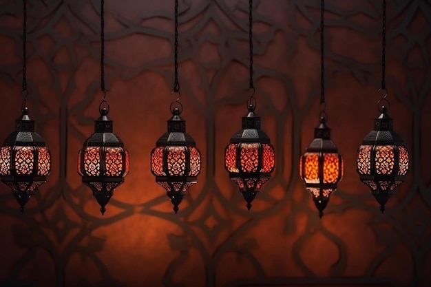 Foto fundo de ano novo islâmico com lâmpadas douradas