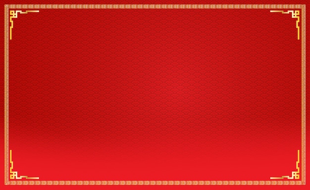 fundo de ano novo vermelho chinês com detalhes em moldura de ouro
