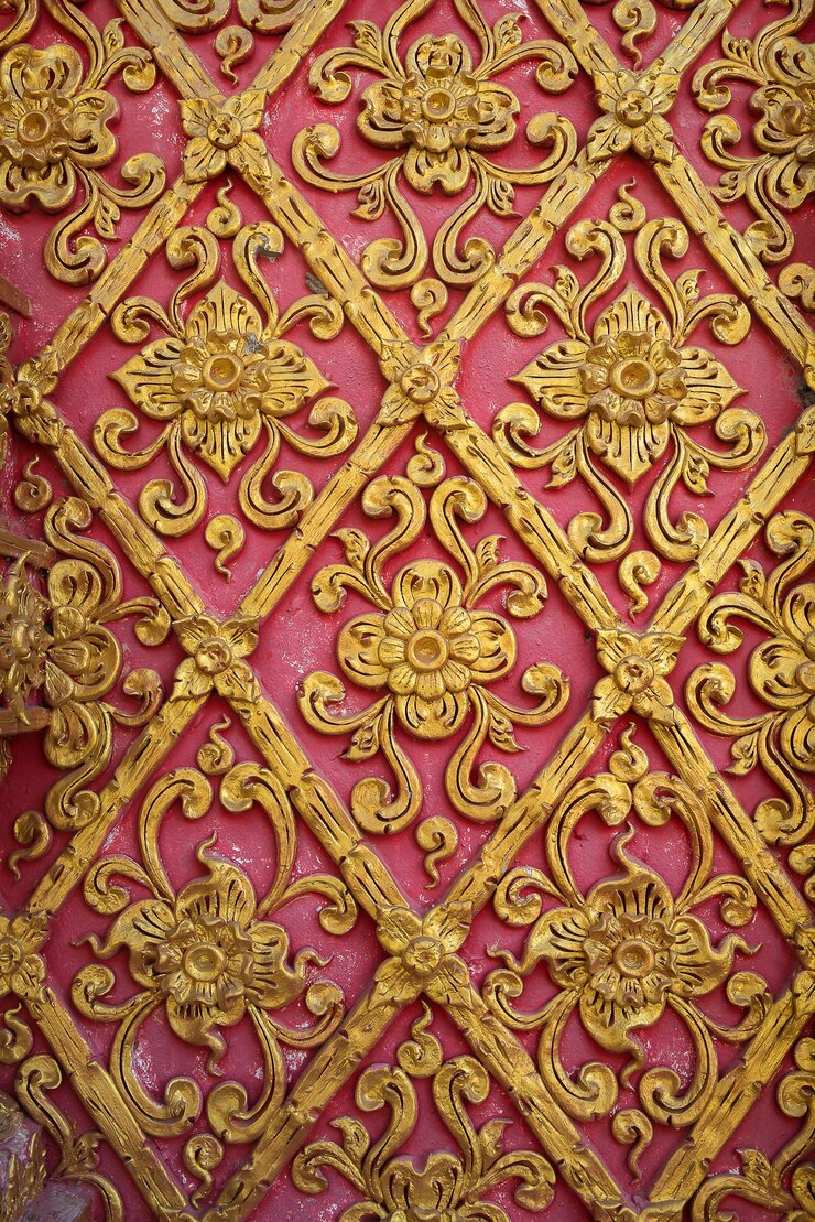 Fundo, de, antiga, mural, em, tailandês, templo