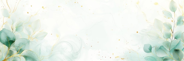 Fundo de aquarela abstrato com linhas douradas e folhas