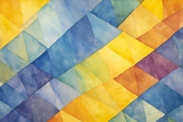 Foto fundo de aquarela abstrato com padrão geométrico em cores azul, amarelo e laranja