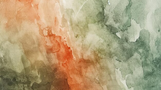 Foto fundo de aquarela abstrato em lona com uma mistura dinâmica de vermelho enferrujado verde-oliva e taupe