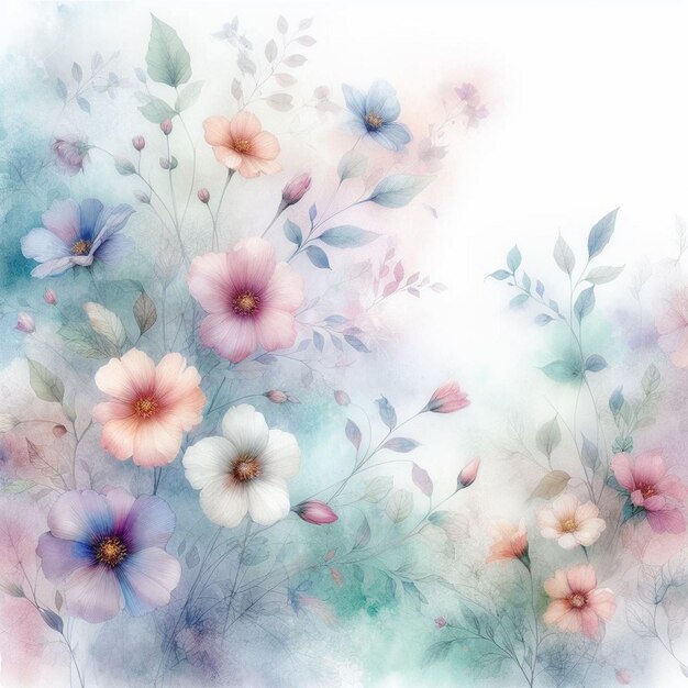 Fundo de aquarela com flores desenhadas