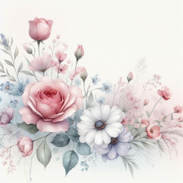 Fundo de aquarela com flores desenhadas