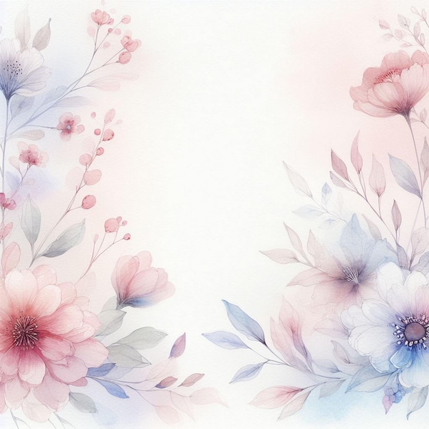 Fundo de aquarela com flores desenhadas