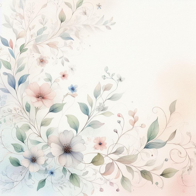 Fundo de aquarela com flores desenhadas