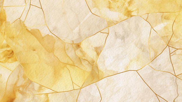 Fundo de aquarela de textura de mármore amarelo abstrato em papel com arte de linha de ouro