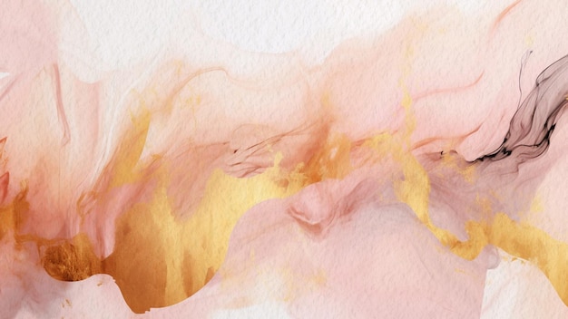 Fundo de aquarela de textura de mármore rosa abstrato em papel com arte de linha de ouro