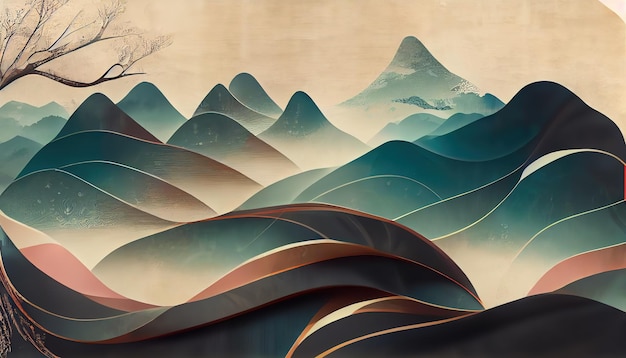 Fundo de arte abstrata com ilustração 3d de padrão de curva