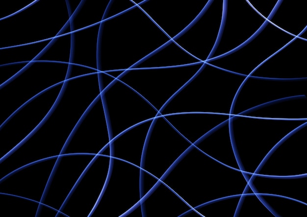 Fundo de arte abstrata cor preta com linhas azuis marinho de néon onduladas Pano de fundo com fita fluida curva Padrão de onda Design gráfico moderno com elemento futurista