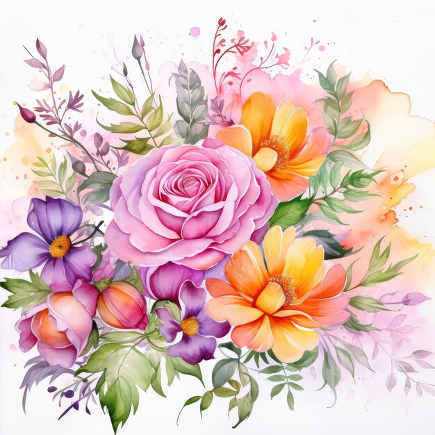 Fundo de arte de aquarela de flores Desenho de papel de parede com floral