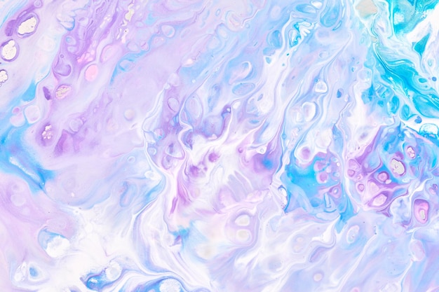 Fundo de arte fluida abstrato de belo padrão exclusivo Fluxo de mistura de tintas azuis lilás roxas misturando manchas e listras de textura de tinta para impressão e design
