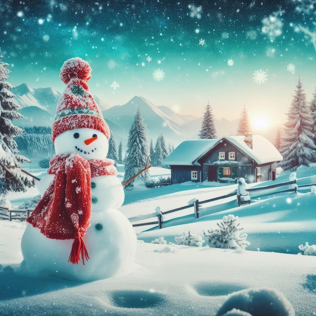 fundo de árvore de natal de papai noel e boneco de neve para banner de mídia social