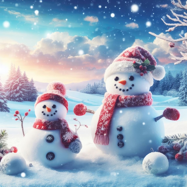 fundo de árvore de natal de papai noel e boneco de neve para banner de mídia social
