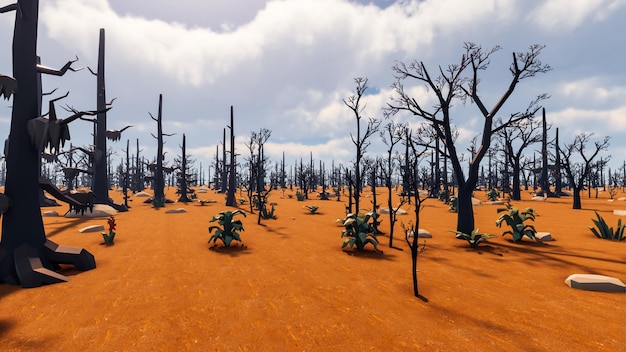 Fundo de baixo polígono de renderização 3D com cenário de deserto de paisagem natural