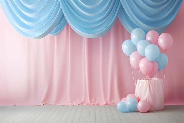 Fundo de balão rosa e azul para um anúncio de festa de revelação de gênero